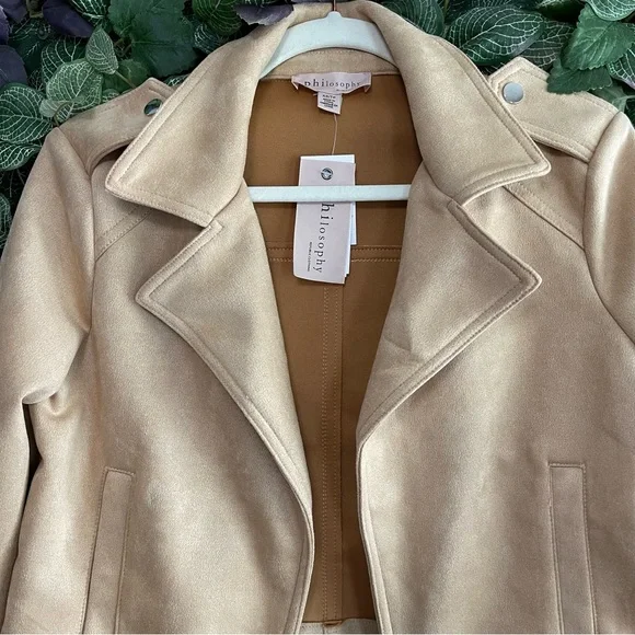 Philosophy Women’s Faux Leather Jacket Coat open front size XS Tan Brown NWT - Picture 2 of 9